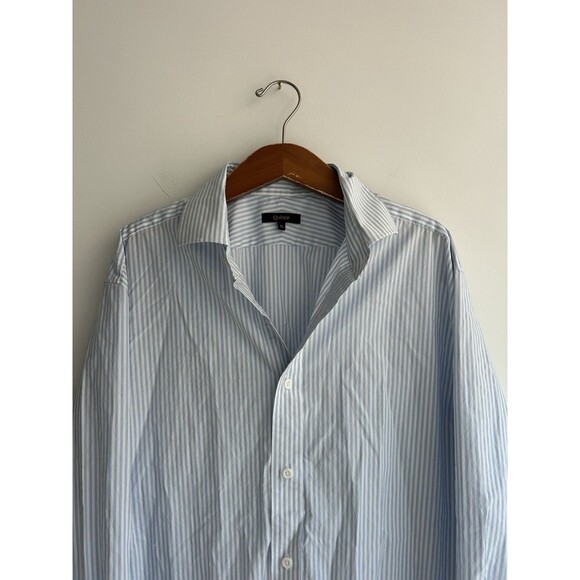 Quince Men Organic Cotton Stretch Poplin Dress Shirt Light Blue White Stripe XL - Picture 2 of 9